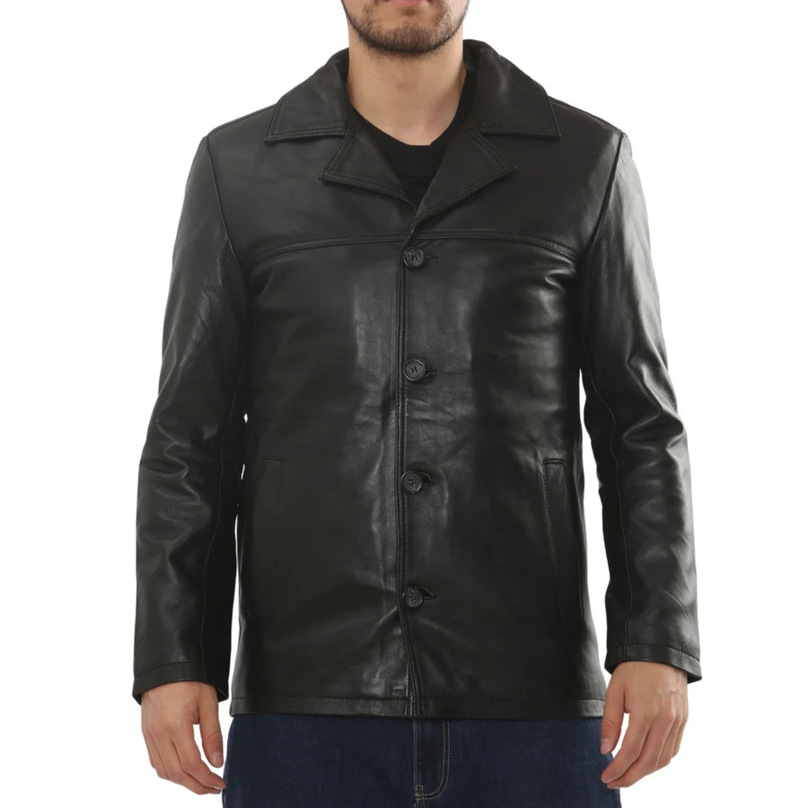 Men's Leather Car Coat Collared Blazer Style Jacket-TruClothing