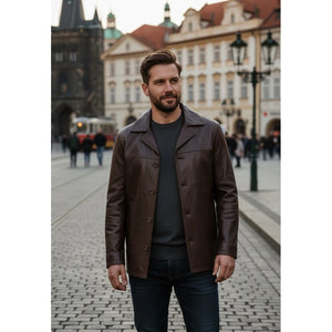 Men's Leather Car Coat Collared Blazer Style Jacket-TruClothing