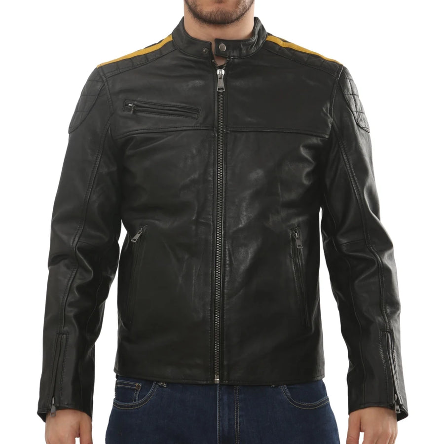 Men's Leather Motorcycle Jacket Distressed Black Biker Coat-TruClothing