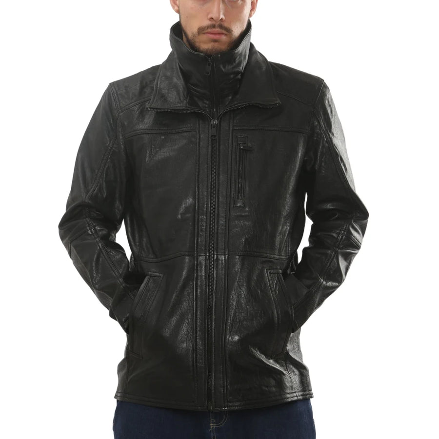 Men's Leather Motorcycle Jacket Classic Biker Coat-TruClothing