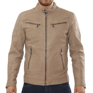 Men's Lambskin Leather Motorcycle Jacket Slim Fit Biker Coat-TruClothing