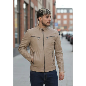 Men's Lambskin Leather Motorcycle Jacket Slim Fit Biker Coat-TruClothing
