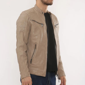 Men's Lambskin Leather Motorcycle Jacket Slim Fit Biker Coat-TruClothing