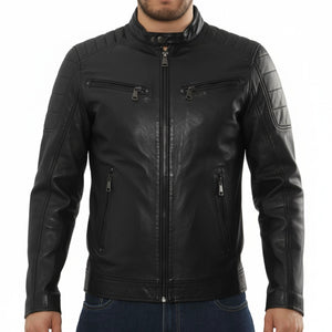 Men's Lambskin Leather Motorcycle Jacket Slim Fit Biker Coat-TruClothing