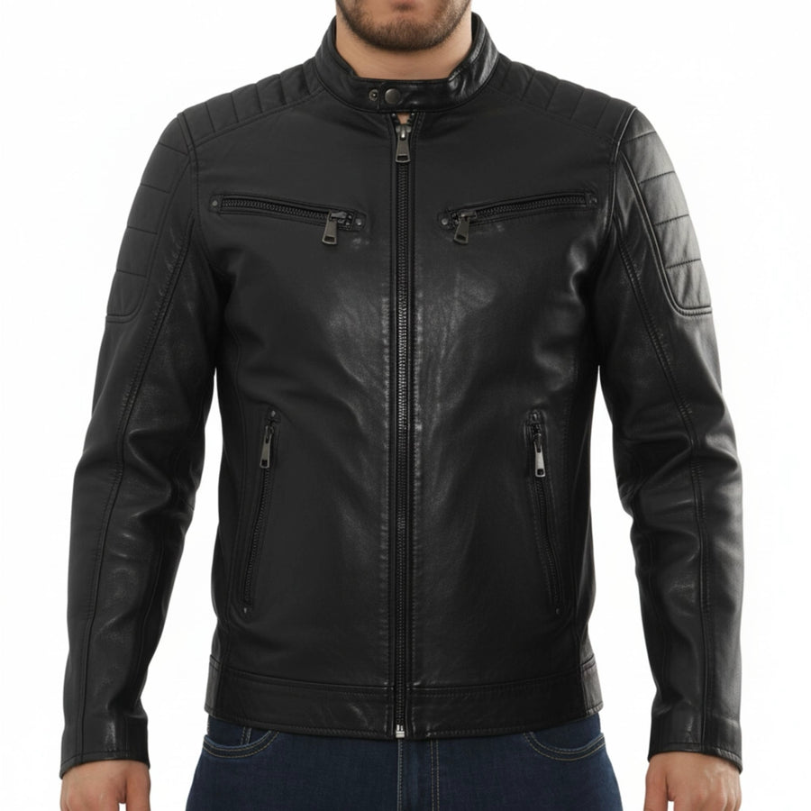 Men's Lambskin Leather Motorcycle Jacket Slim Fit Biker Coat-TruClothing