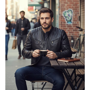 Men's Lambskin Leather Motorcycle Jacket Slim Fit Biker Coat-TruClothing