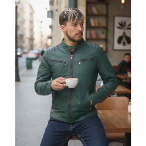 Men's Lambskin Leather Motorcycle Jacket Slim Fit Biker Coat-TruClothing