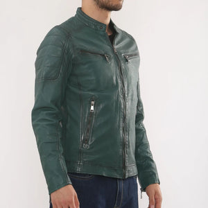 Men's Lambskin Leather Motorcycle Jacket Slim Fit Biker Coat-TruClothing