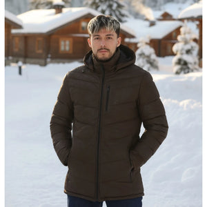 Men's Leather Puffer Jacket Hooded Quilted Winter Coat-TruClothing