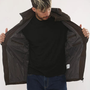 Men's Leather Puffer Jacket Hooded Quilted Winter Coat-TruClothing
