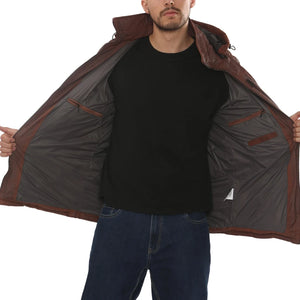 Men's Leather Puffer Jacket Hooded Quilted Winter Coat-TruClothing