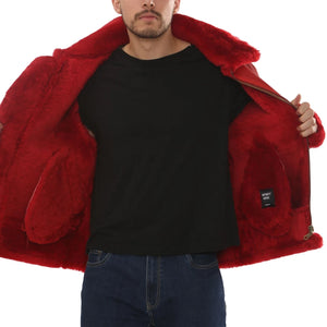 Men's Red Shearling B3 Bomber Leather Jacket-TruClothing