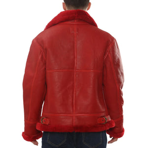 Men's Red Shearling B3 Bomber Leather Jacket-TruClothing