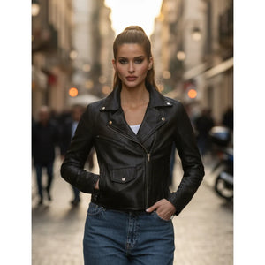 Women's Real Leather Brando Style Biker Jacket-TruClothing