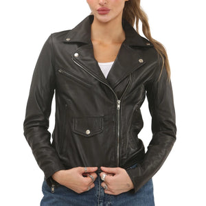 Women's Real Leather Brando Style Biker Jacket-TruClothing
