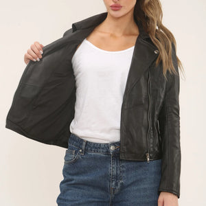 Women's Real Leather Brando Style Biker Jacket-TruClothing
