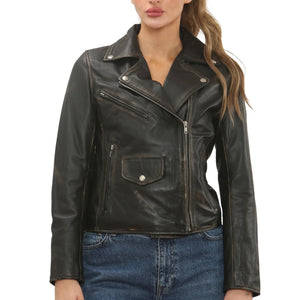 Women's Real Leather Brando Style Biker Jacket-TruClothing