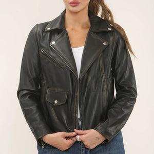 Women's Real Leather Brando Style Biker Jacket-TruClothing