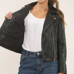 Women's Real Leather Brando Style Biker Jacket-TruClothing