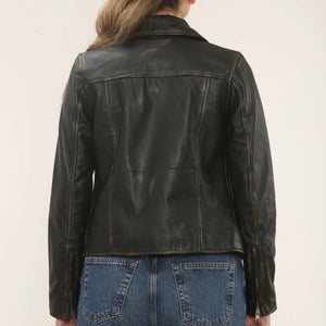 Women's Real Leather Brando Style Biker Jacket-TruClothing