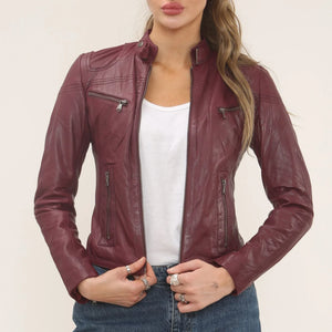 Women's Real Leather Classic Racer Style Biker Jacket-TruClothing