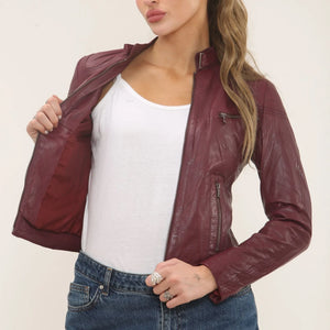 Women's Real Leather Classic Racer Style Biker Jacket-TruClothing