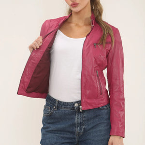 Women's Real Leather Classic Racer Style Biker Jacket-TruClothing