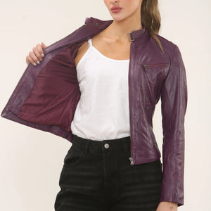 Women's Real Leather Classic Racer Style Biker Jacket-TruClothing