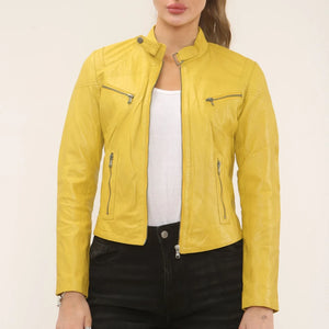 Women's Real Leather Classic Racer Style Biker Jacket-TruClothing