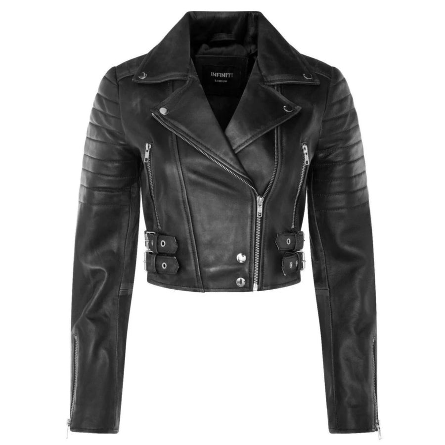 Women's Real Leather Short Cropped Length Biker Jacket-TruClothing