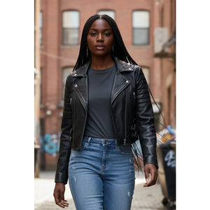 Women's Real Leather Short Cropped Length Biker Jacket-TruClothing