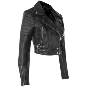 Women's Real Leather Short Cropped Length Biker Jacket-TruClothing