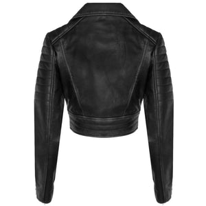 Women's Real Leather Short Cropped Length Biker Jacket-TruClothing
