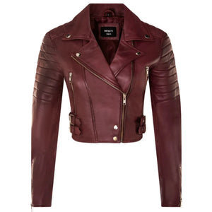 Women's Real Leather Short Cropped Length Biker Jacket-TruClothing