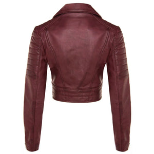Women's Real Leather Short Cropped Length Biker Jacket-TruClothing