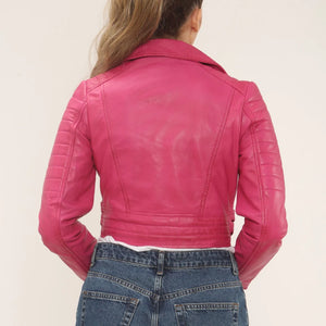 Women's Real Leather Short Cropped Length Biker Jacket-TruClothing
