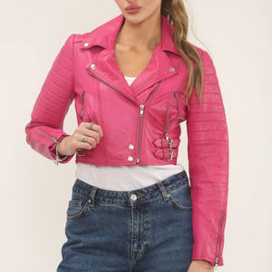 Women's Real Leather Short Cropped Length Biker Jacket-TruClothing