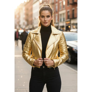 Women's Real Leather Short Cropped Length Biker Jacket-TruClothing