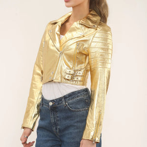 Women's Real Leather Short Cropped Length Biker Jacket-TruClothing