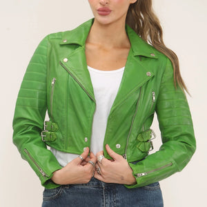 Women's Real Leather Short Cropped Length Biker Jacket-TruClothing