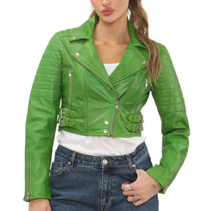 Women's Real Leather Short Cropped Length Biker Jacket-TruClothing