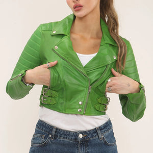 Women's Real Leather Short Cropped Length Biker Jacket-TruClothing