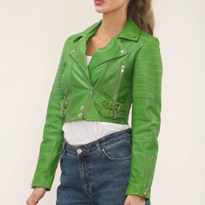 Women's Real Leather Short Cropped Length Biker Jacket-TruClothing