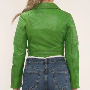 Women's Real Leather Short Cropped Length Biker Jacket-TruClothing