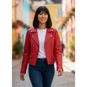 Women's Real Leather Short Cropped Length Biker Jacket-TruClothing