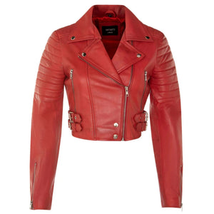 Women's Real Leather Short Cropped Length Biker Jacket-TruClothing