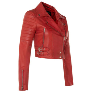 Women's Real Leather Short Cropped Length Biker Jacket-TruClothing
