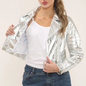 Women's Real Leather Short Cropped Length Biker Jacket-TruClothing