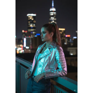 Women's Real Leather Short Cropped Length Biker Jacket-TruClothing