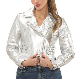 Women's Real Leather Short Cropped Length Biker Jacket-TruClothing